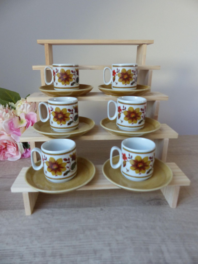 Service à café expresso Tognana vintage 1970 – 6 tasses + soucoupes en céramique italienne décor floral