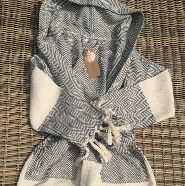 Kinder badjas licht grijs ecru 3-4 jr