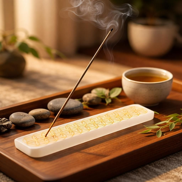 "Fleur de vie" - Porte-encens tige - Sélénite