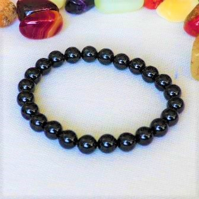 Tourmaline Noire / Bracelet Boules de 8 mm / Rondes et Polies en Pierres Naturelles