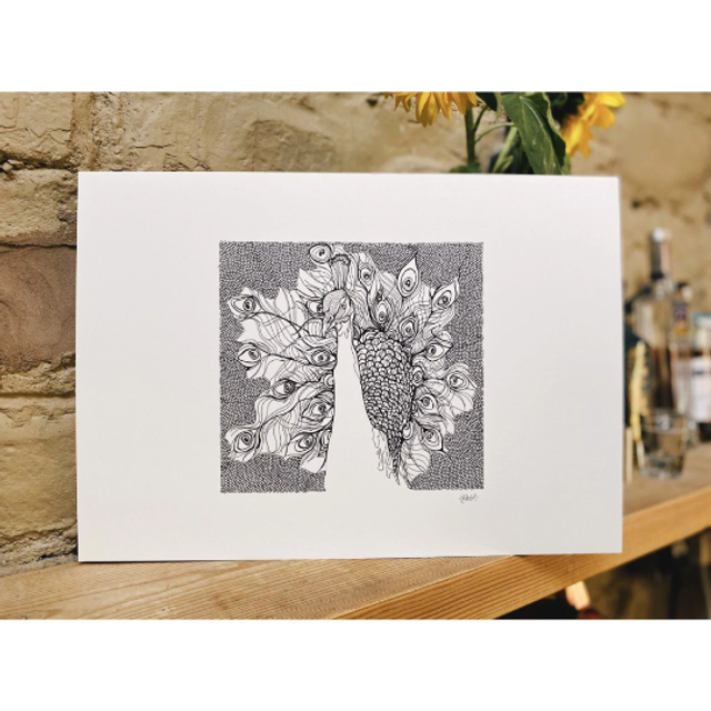 B&W A3 print - peacock