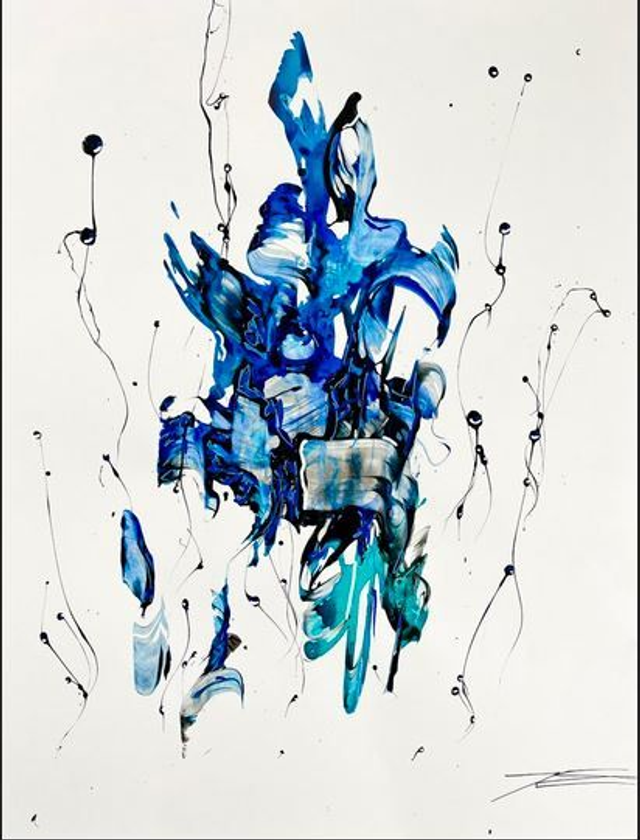 Oeuvre sur papier - Flamme bleue - 50x65cm