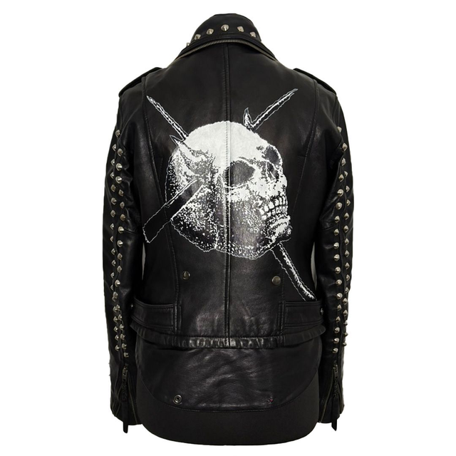 SOLD OUT - Candlemass hand painted on to pre loved leather jacket