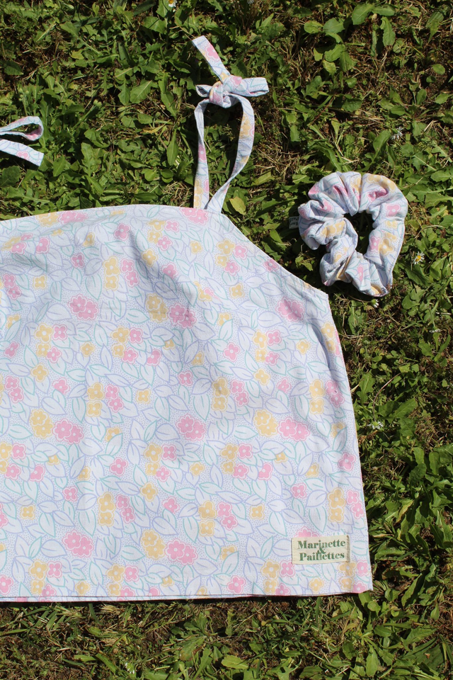 Top fleurs roses, jaune et bleues - Taille 1