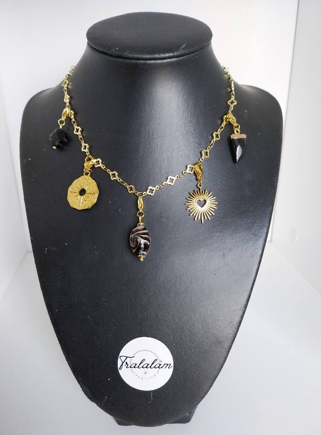 ✨Collier à breloques porte-bonheur &quot;corne agate noire&quot;✨