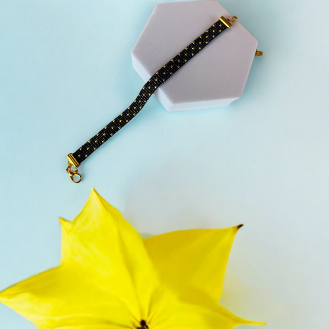 Bracelet fin noir et or