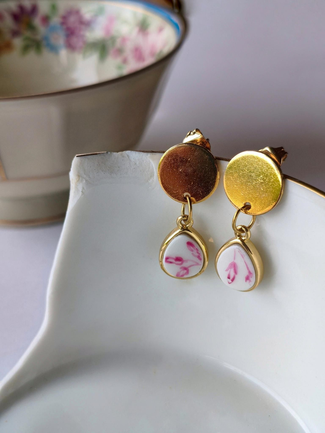 Boucles d&#039;oreilles pendantes - porcelaine allemande - KPM Berlin - no.2