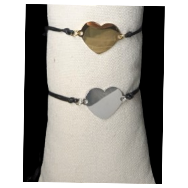 bracelet chaine cuir cœur a graver en acier inoxydable