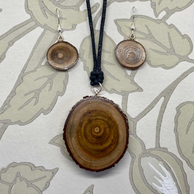 Smoke bush pendant and earrings set - pruned from the garden [021-0056]