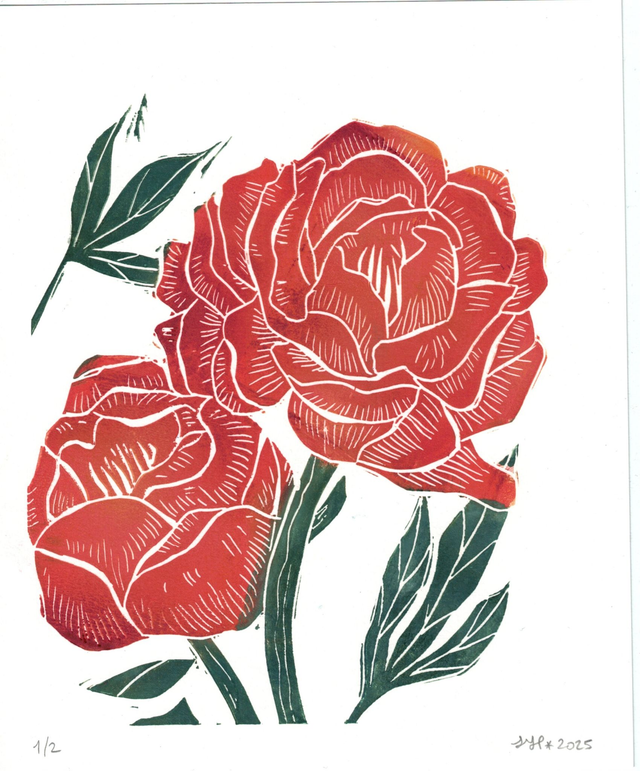 Couple de pivoines rouges 17x21 cm orange & rouge 