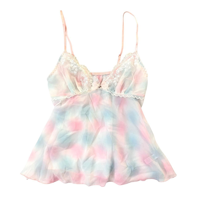 pink and blue floral embroidered cups cami