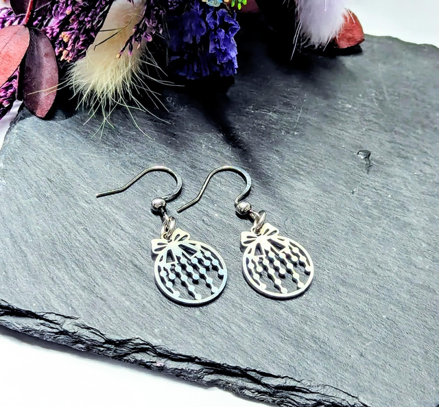 Stainless Steel Christmas Bauble Dangle/Drop Earrings 