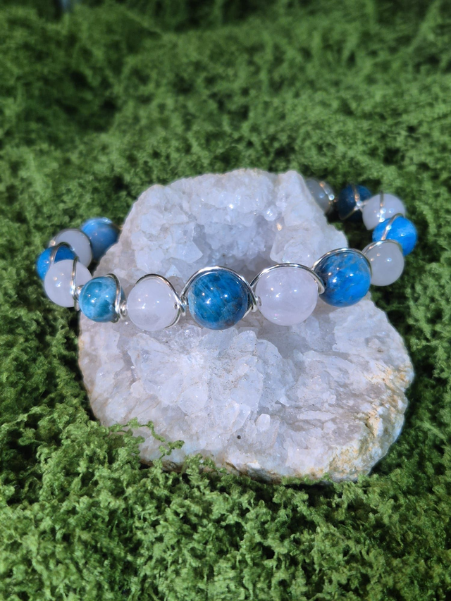 Harmonie des Ondes – Apatite & Quartz Rose – Collection Tissage Sacré