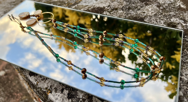 Sautoir Vert, bronze et Nacre 