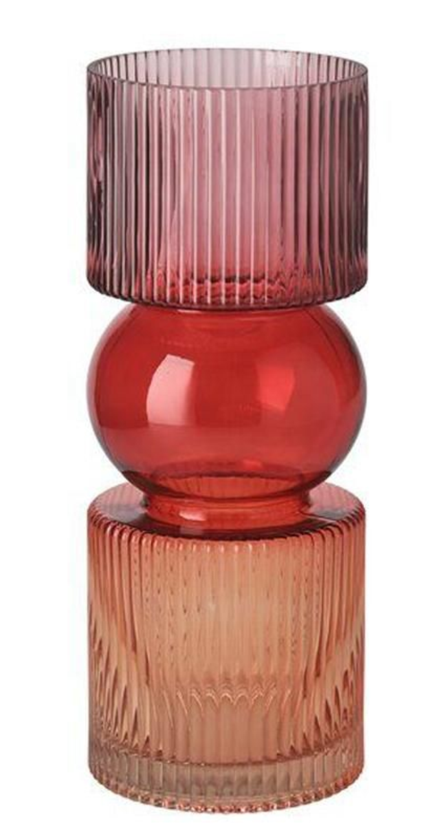 Jacquard, Vase, H30cm, Streifen, rot/orange, gs