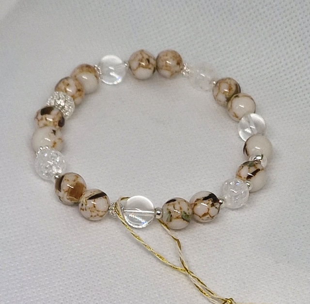 Bracelet Howlite coquillage et Cristal de roche en 0,8 cm