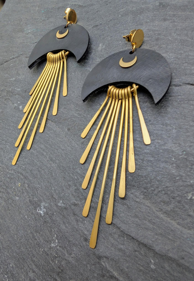 Boucle d&#039;oreilles New moon chambre à air et laiton 