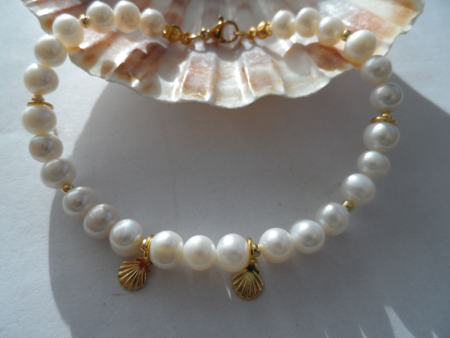 Bracelet Perles de culture d'eau douce &amp; Coquilles Saint-Jacques