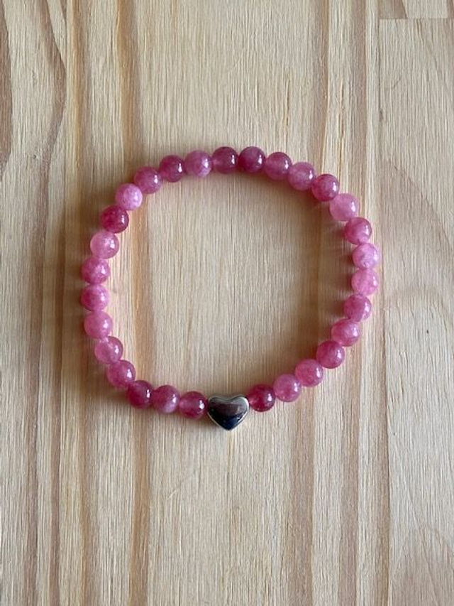 Bracelet élastique Quartz Fraise de 6 mm et petit cœur inoxydable