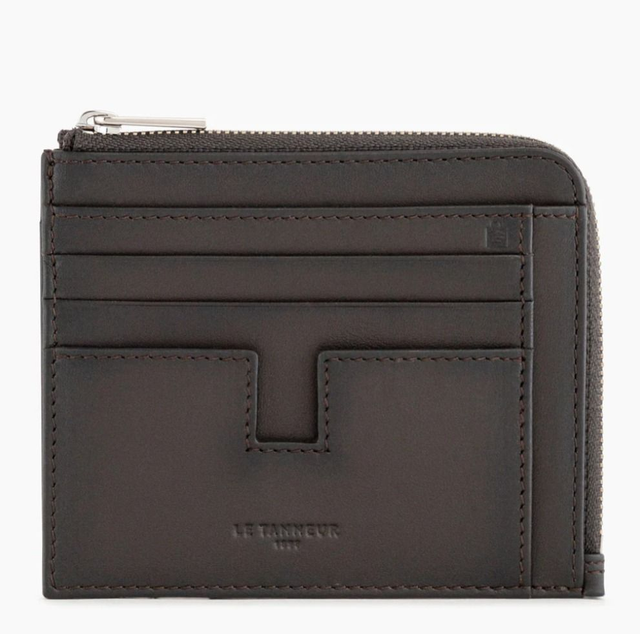 PORTE CARTES LE TANNEUR LIGNE ALBERT AVEC POCHE MONNAIE CUIR LISSE MARRON CAFE