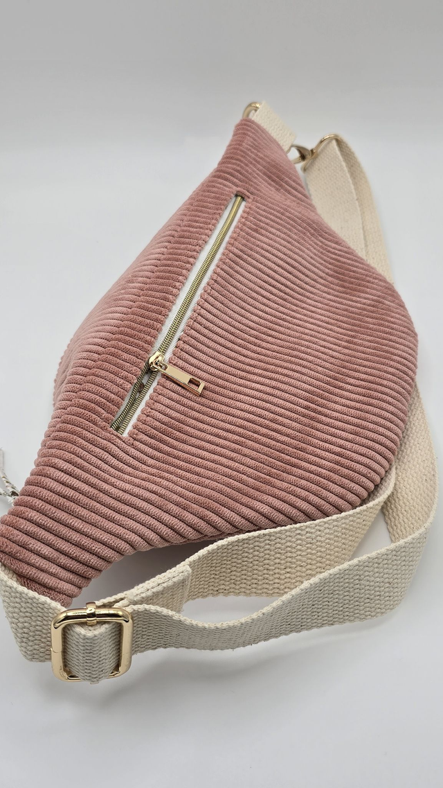 Petit sac banane en velours côtelé rose