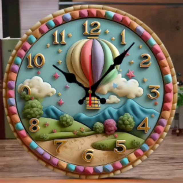 Ronde wandklok van hout Luchtballon (25cm)