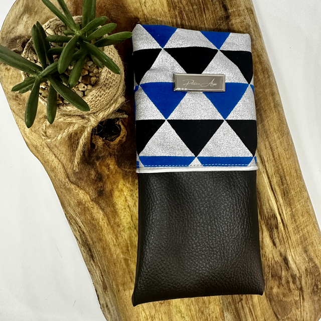 Étui à lunettes tissu wax bleu/argenté