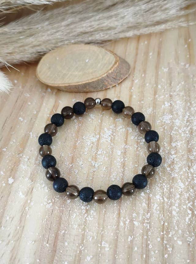 Bracelet "Renouveau" Quartz fumé et Pierre de lave