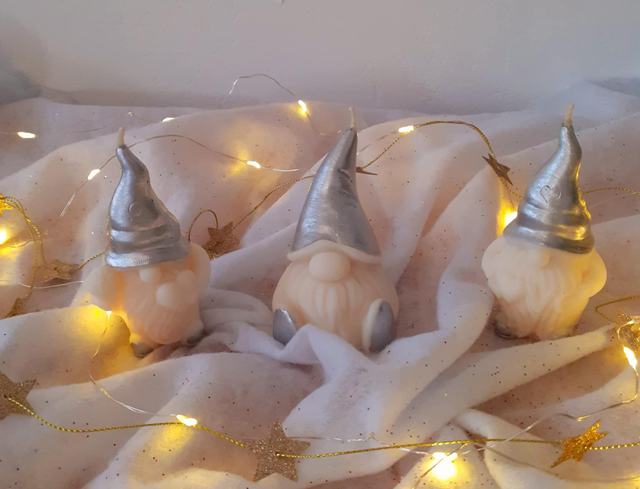 LOT DE 3 BOUGIES GNOMES ARGENTES