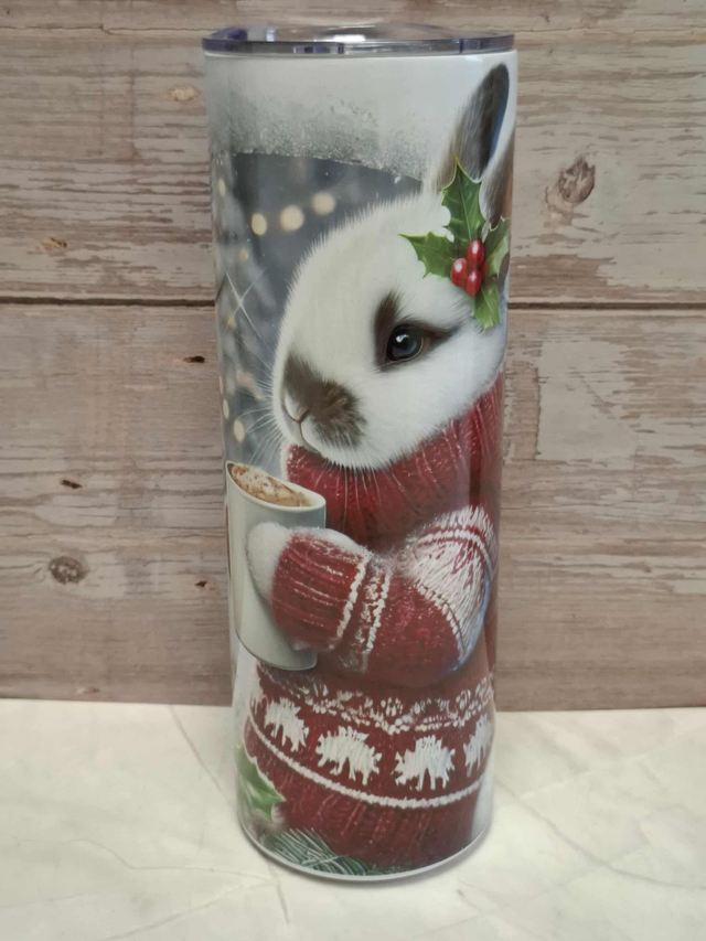 Gourde canette Lapin noir et blanc de Noël