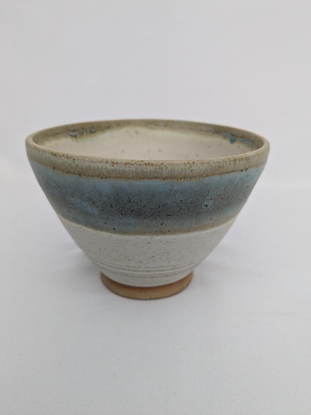 Medium Light oatmeal and turquoise bowl