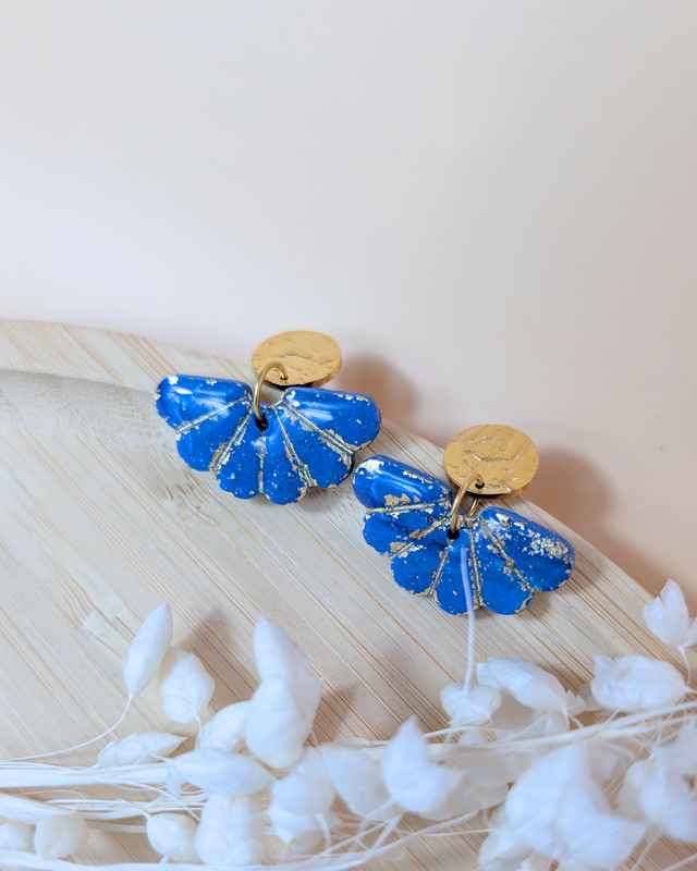 Élégante - Collection bleu - Boucles d’oreilles artisanales en pâte polymère et résine 