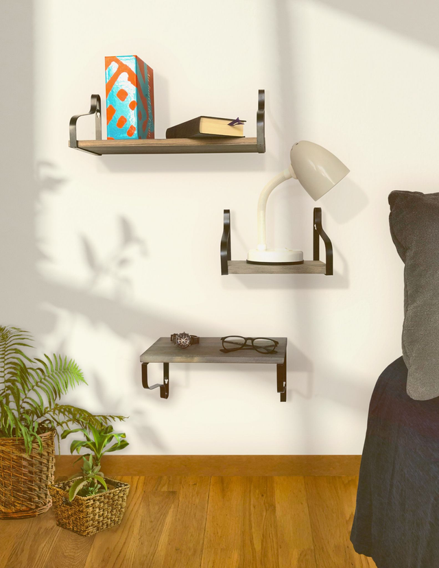 HODYSSEA Lot de 3 Etagères murales DOUBLE SENS 43-33-23 cm Bois Métal