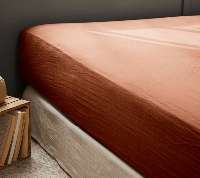 Drap housse en gaze de coton terracotta