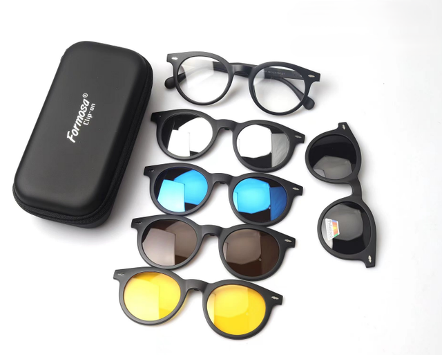 Formosa Clip-on 5FM58 - Lentes ópticos con clip polarizadas 6 en 1 (inspiradas en Moscot)