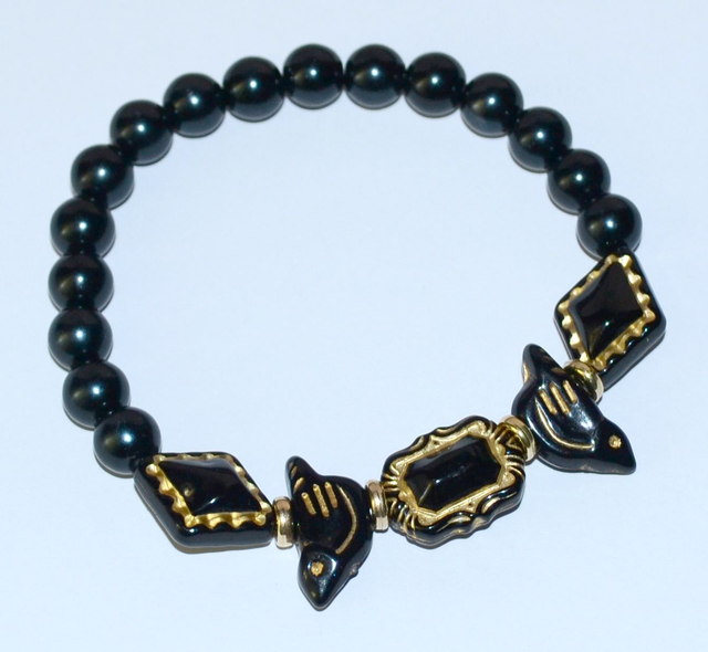 B77 - Bracelet perle acrylique ton noir et doré