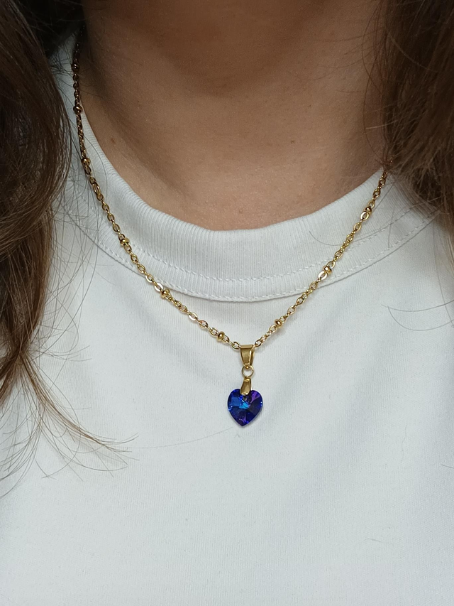 Collier Cœur Cristal - Chaîne Perles Or