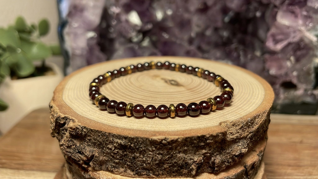 Bracelet GRENAT 4mm (Avec Hématites)
