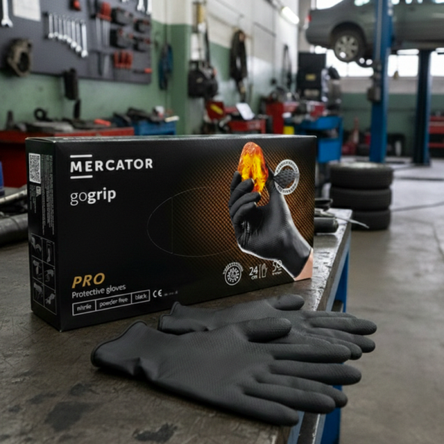 Nitrilové rukavice - černé, silné, vroubkované 100ks