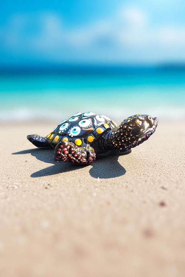 Petite tortue décorative en plâtre - Peinture pointillisme, fait main, pièce unique