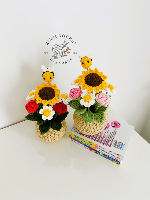 Bee and Rose Flower Pot