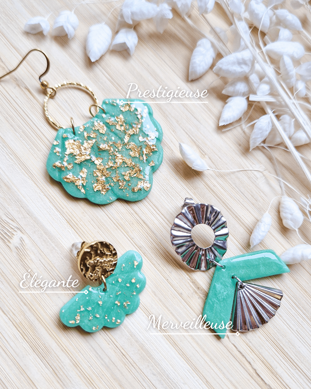 Calypso - Boucles d&#039;oreilles en pâte polymère et résine. 