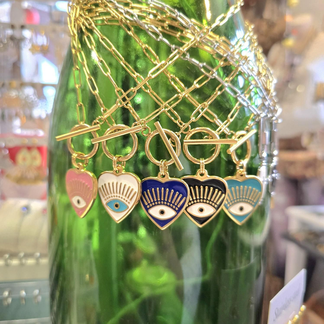 Collier "Bibi" en acier inoxydable doré et son pendentif (divers coloris à choix)