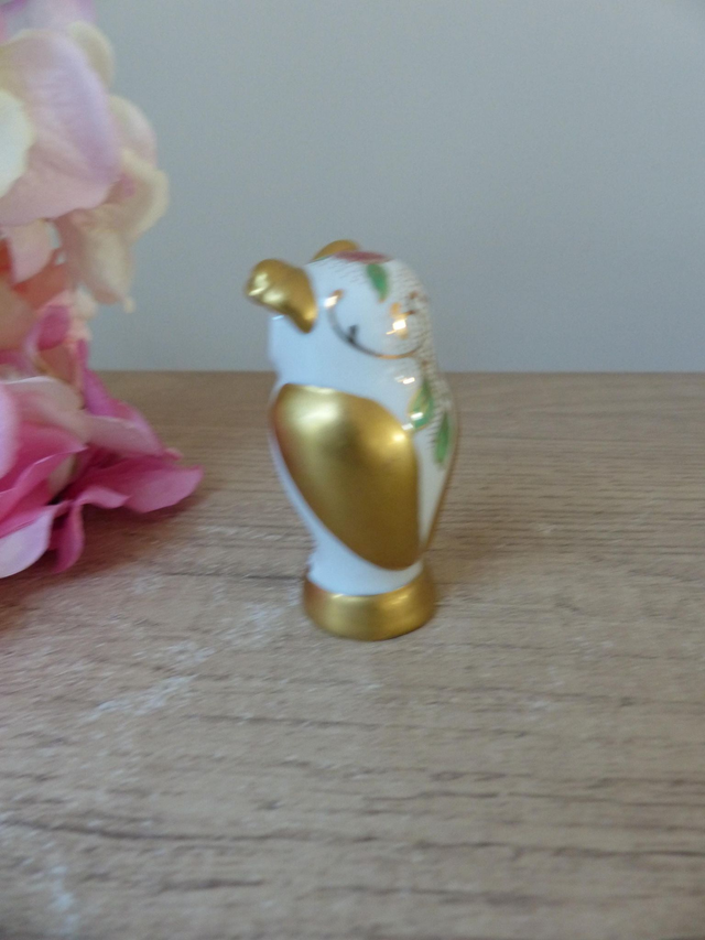 Rare figurine vintage hibou doré en porcelaine blanche décor fleuri, figurine miniature hibou Franklin Mint The Collectors Treasury of Owls