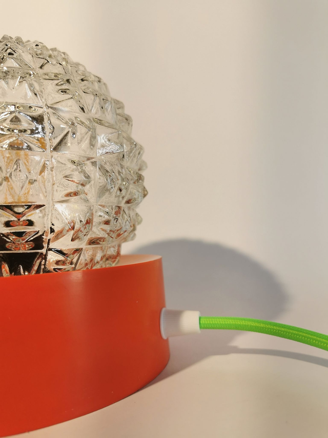 Lampe salon chevet bureau vintage boule verre transparent orange