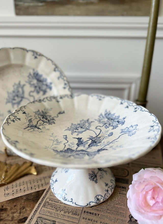 PAVOTS - Superbe grand compotier signé Choisy le Roi - Terre de Fer