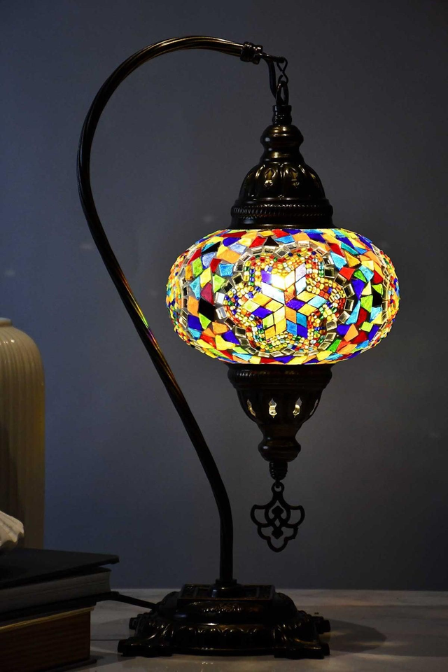 Large Mosaic Swanneck Table Lamp