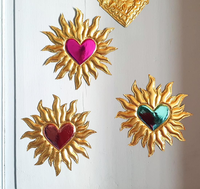 Ex Voto coeur soleil métallique