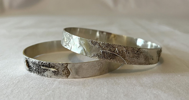 Tri-Textured Recycled Sterling Silver Bangle – Hallmarked Handmade Design
