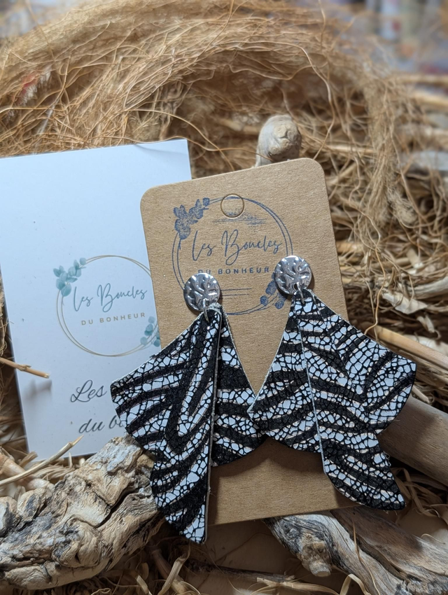 Boucles d'oreilles Georgia zèbre noir ge019